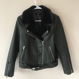 Faux Leather jacket w/ faux fur lined collar